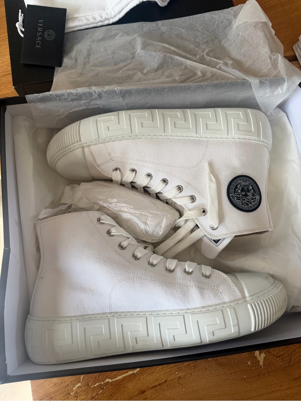 Versace Off-White High-Top Canvas Sneakers with Medallion